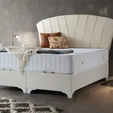 alp jasmin sengetøj polstret syet platform seng dobbelt queen king size sengesæt med base, madras i æske og sengegavl