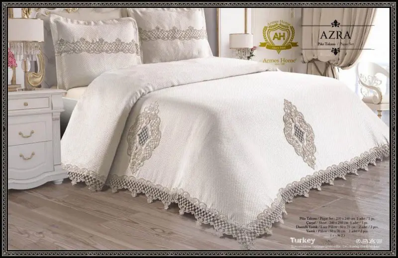 Armes Home Azra Pique Bed Cover Set with Linens 230 x 240 cm