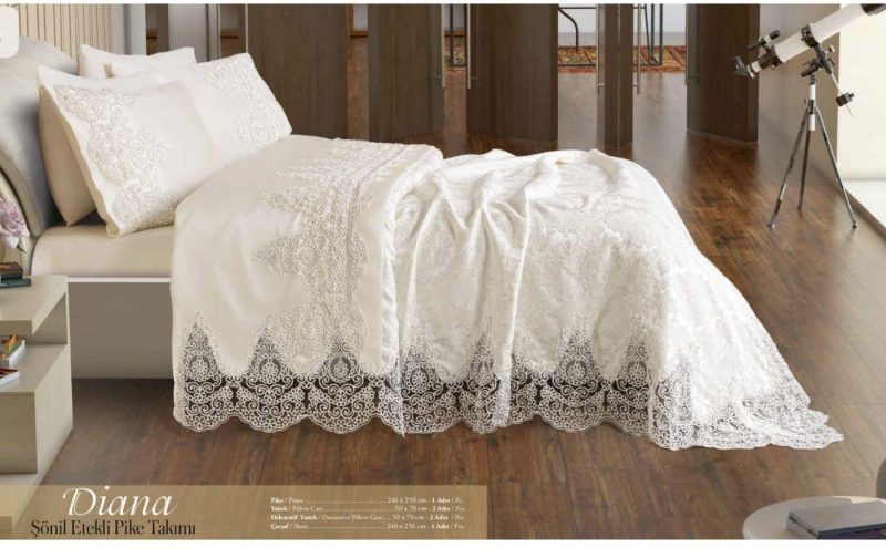 Armes Home Diana Chenille Pique Bed Cover Set with Linens 230 x 240 cm