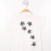 Белая футболка для девочек 4-9 лет с вышивкой блестками и звездами 3370-10-b