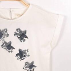 Girls Sequin Star Embroidered 4-9 Years White T-Shirt 3370-10-B 2 From Turkey pullu yildiz nakisli bady yas beyaz tirt b