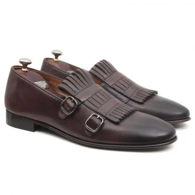 molyer hand painting double buckle loafer leather sole men shoes