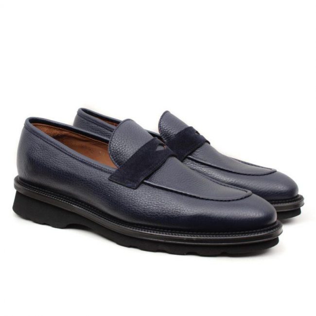 molyer navy blue loafer suede men shoes