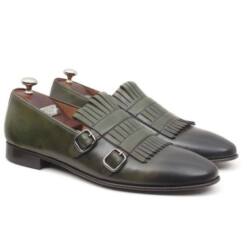 molyer hand painting double buckle loafer leather sole men shoes