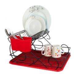 kiwa metal bade 2 tier dish plate rack chrome plated with drain board and cutlery basket
