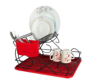 Kiwa Metal Bade 2 Tier Dish Plate Rack Chrome Rated with Drain Board and Cutlery Basket