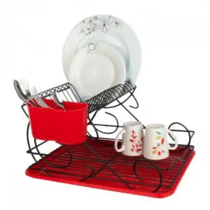 Kiwa Metal Bade 2 Tier Dish Plate Rack Chrome Plated with Drain Board and Cutlery Basket