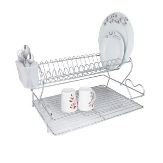 Kiwa Metal Love 2 Tier Plate Drying Drainer Rack Chrome Plate...