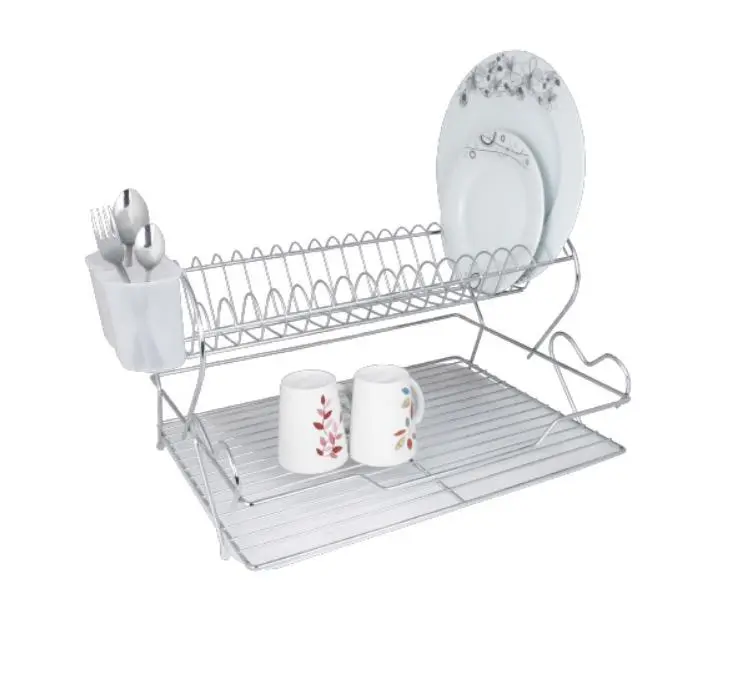 kiwa metal love 2 tier plate drying drainer rack chrome plated with drain board and cutlery basket