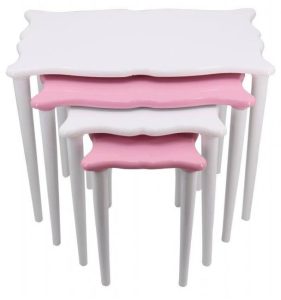 Öz Malatya Pazari Lake Side End Kaffee Snack Set von 4 rosa weißen stapelbaren Tischen Wohnzimmer