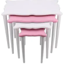 Öz Malatya Pazari Lake Side End Coffee Snack Set of 4 Pink White Stackable Tables Living Room