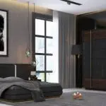 Fidanoglu Velar Wood Furniture Queen Bed with 2 nightstands, Dresser, Mirror, Wardrobe 6 Piece Bedroom Set