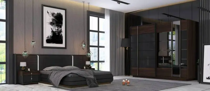 fidanoglu velar wood furniture queen bed with 2 nightstands, dresser, mirror, wardrobe 6 piece bedroom set