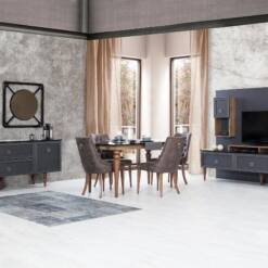 fidanoglu dining room table, 6x chairs, and buffet, wooden contemporary modern set