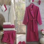 Berberler Rebeka Men Women 100% Turkish Cotton Bath Robe Bathrobe Bornoz and Towel Set Lara
