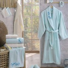 Berberler Rebeka Men Women 100% Turkish Cotton Bath Robe Bathrobe Bornoz and Towel Set Demet