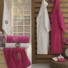 Berberler Rebeka Men Women 100% Turkish Cotton Bath Robe Bathrobe Bornoz and Towel Set Edara