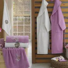 Berberler Rebeka Men Women 100% Turkish Cotton Bath Robe Bathrobe Bornoz and Towel Set Lydia