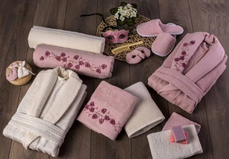 Berberler rebeka mens women bathrobe bornoz and towel set turkish cotton sweet violet