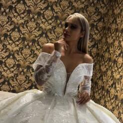 maya moda fabric embroidered lace wedding bridal ball gown dress