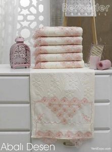 Berberler Berra 100% Cotton Patterned Laced Bath Towels Towel Set Home Collection Textile
