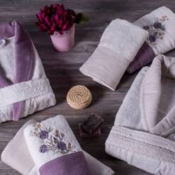 berberler rebeka mens women bathrobe bornoz and towel set turkish cotton violet
