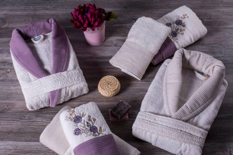 Berberler rebeka mens women bathrobe bornoz and towel set turkish cotton violet