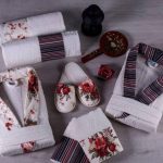 Berberler Rebeka Mens Women Bathrobe Bornoz and Towel Set 100% Turkish Cotton Floral