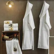 Berberler Rebeka Men Women 100% Turkish Cotton Bath Robe Bathrobe Bornoz and Towel Set Romantic