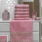 Berberler Berra 100% Turkish Cotton Patterned Laced Bath Hand Face Towels Towel Set Collection Home Textile