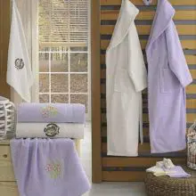 Berberler Rebeka Men Women 100% Turkish Cotton Bath Robe Bathrobe Bornoz and Towel Set Lena