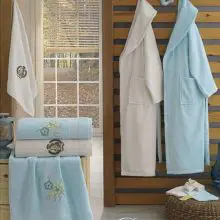 Berberler Rebeka Men Women 100% Turkish Cotton Bath Robe Bathrobe Bornoz and Towel Set Derin