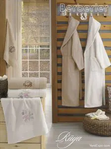 Berberler Rebeka Men Women 100% Turkish Cotton Bath Robe Bathrobe Bornoz and Towel Set Ruya