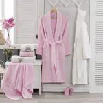 Berberler Rebeka Men Women Family 100% Turkish Cotton Bath Robe Bathrobe Pink White