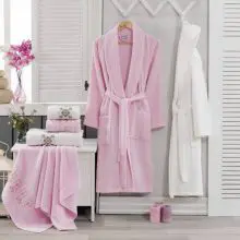 Berberler Rebeka Men Women Family 100% Turkish Cotton Bath Robe Bathrobe Pink White