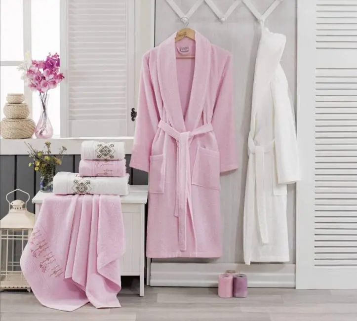 berberler rebeka men women family 100% turkish cotton bath robe bathrobe pink white