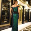 Название товара wholesale Maya Moda с открытыми плечами и блестящими полосками, длинное вечернее платье русалки