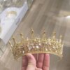 gelin kristal taç yapay elmas düğün diamante altın taç