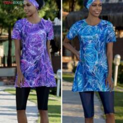 bathing suit semi modest swimsuit swimwear- lycra short sleeve 20s451 38-46