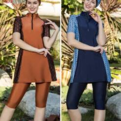 Women Bathing Semi Modest Swimsuit Swimwear - Lycra Short Sleeve Swimming Suit Size 38-46 20S453 2 From Turkey women bathing semi modest swimsuit swimwear - lycra short sleeve swimming suit size 38-46 20s453