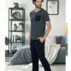 men soft cotton comfortable two piece casual outfit set short sleeve shirt pants 4618 s - xl