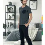 Men Soft Cotton Comfortable Two Piece Casual Outfit Set Short Sleeve Shirt Pants 4618 S – XL
