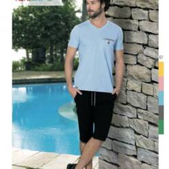 Bequemes zweiteiliges Freizeit-Outfit-Set für Herren aus weicher Baumwolle mit kurzen Ärmeln, Hemd und Hose 4621 S - XL
