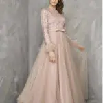 Woman Wholesale Glamour Tulle Dress Long Sleeve Dark Ivory Color Fv 105