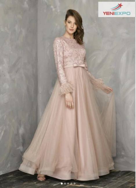 woman wholesale glamour tulle dress long sleeve dark ivory color fv 105
