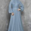 Damen-Glamourkleid, langärmelig, hellblau, Größe 100/5, aus der Türkei (Großhandel) frau großhandel glamour kleid langarm babyblau farbe 100