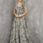 Woman Wholesale Glamour Modern Hug Shoulder Silver Color  Dress Fv 110