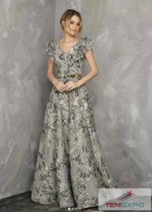 Женское оптовое гламурное современное платье с плечом серебристого цвета Fv 110