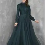 Woman Wholesale Glamour Classic Long Sleeve Dress Dark Green Color Fv 106