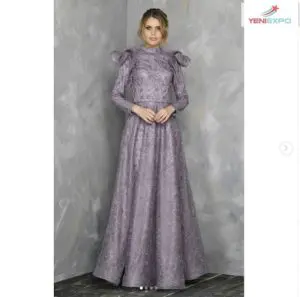 Dames groothandel glamour klassieke jurk met lange mouwen paarse kleur Fv 107